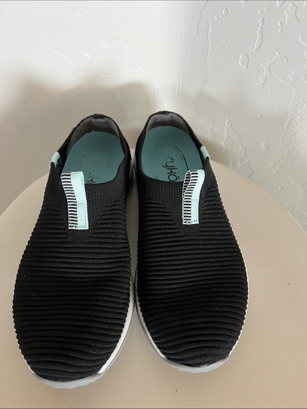 Ryka Black Slip-On Sneakers with Mint Accents